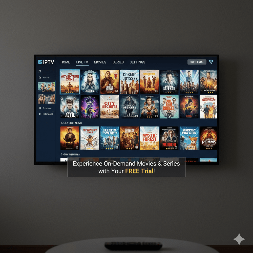 IPTV free trial with VOD showing on-demand movies and series