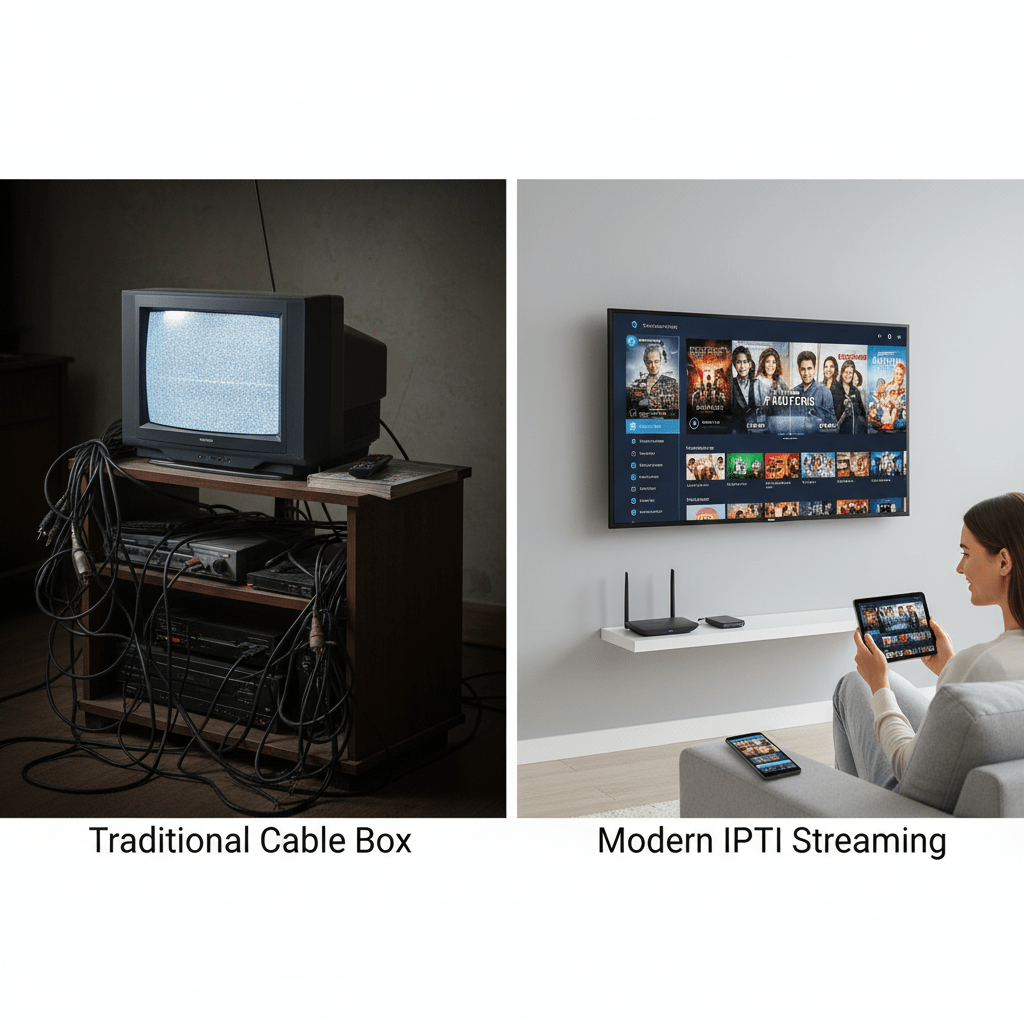 Traditional cable box vs modern IPTV streaming setup