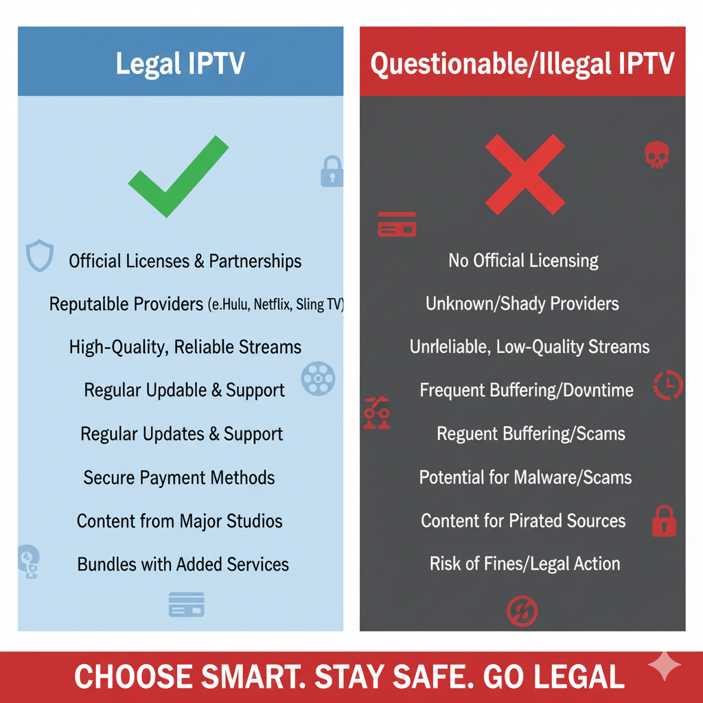 Legal vs questionable IPTV services infographic